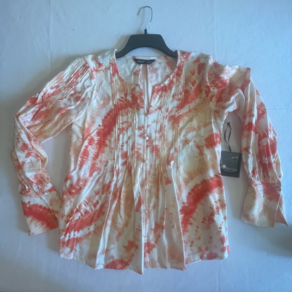 Boho Pintuck Tie Dye Blouse S Bishop Sleeve Coastal Top Lightweight Casual NWT
